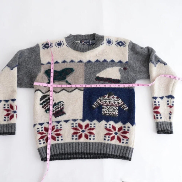 Vintage Muskoka Lakes Grey & Cream 100% Shetland Wool "Winter" Design Size Large - Picture 5 of 13